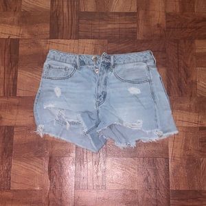 light wash ripped denim shorts